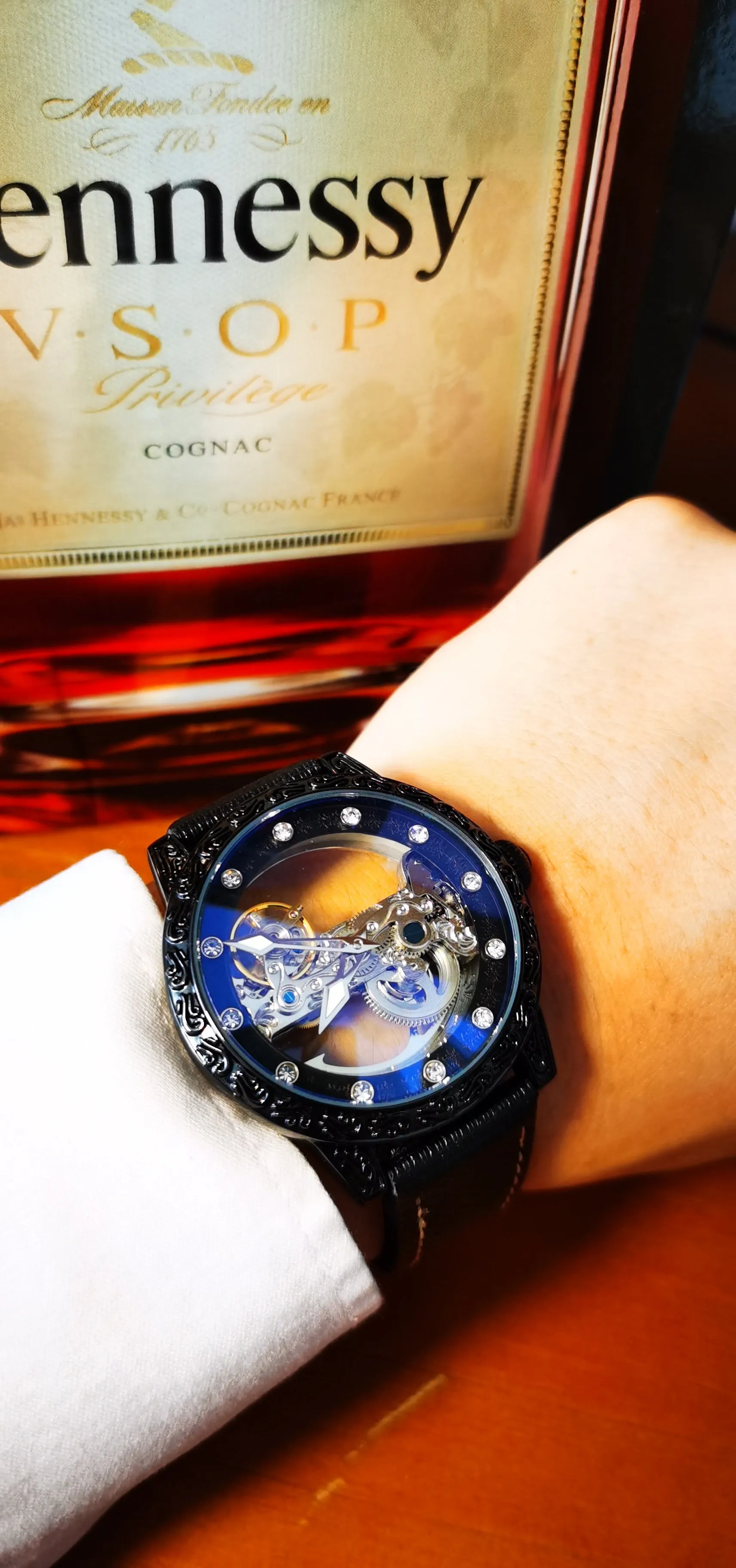 Golden Bridge Skeleton Automatic Mechanical Watch Engraved Case Luxury Green Diamond Luminous Hands Forsining Winding Watches for Men