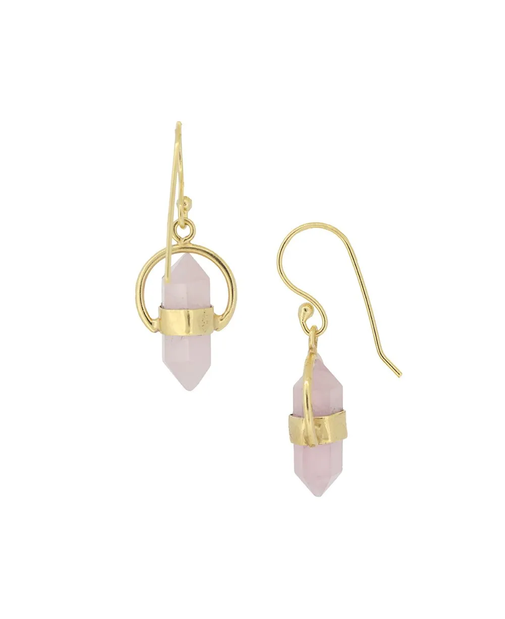 Golden Rose Quartz Point Earrings