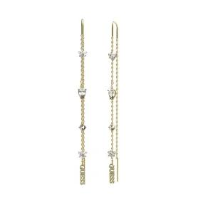 Guess Gold Plated Stainless Steel 75mm Chains And Crystal Threader Drop Earrings