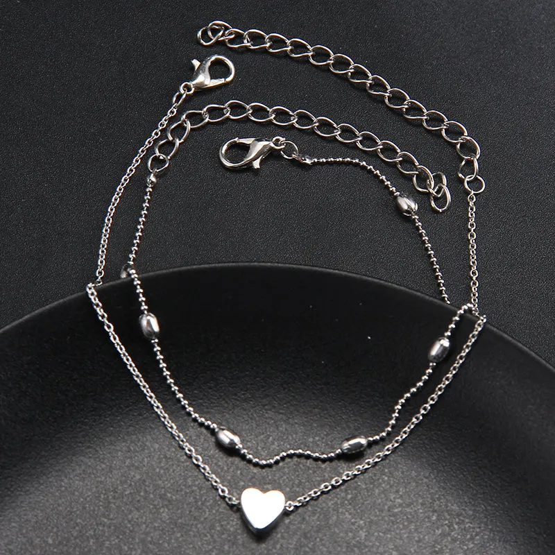 Heart Female Anklets Barefoot Crochet Sandals Foot Jewelry