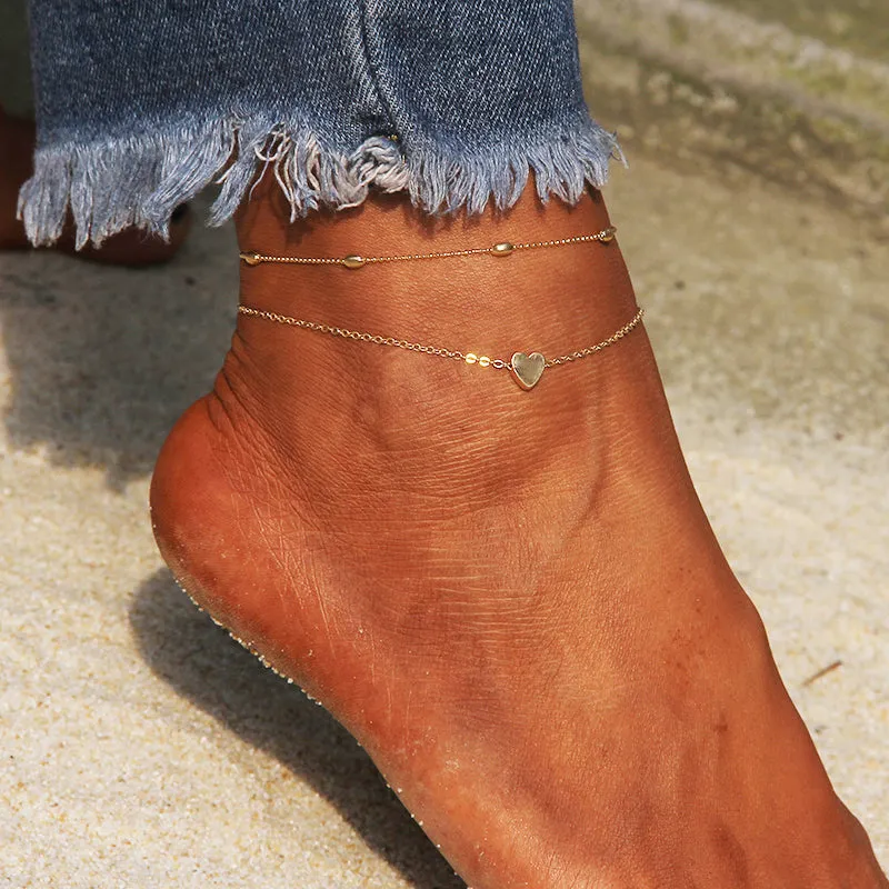 Heart Female Anklets Barefoot Crochet Sandals Foot Jewelry