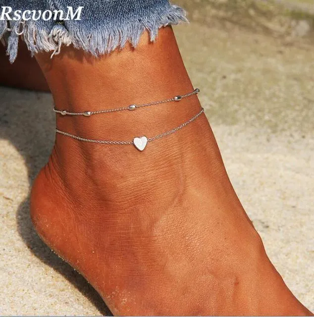Heart Female Anklets Barefoot Crochet Sandals Foot Jewelry