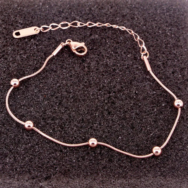 High Quality Simple Snake Bone Chain 5 Bead Anklet