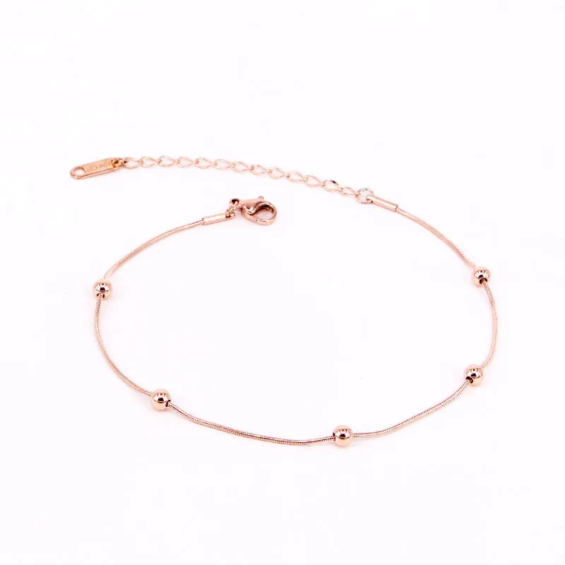 High Quality Simple Snake Bone Chain 5 Bead Anklet