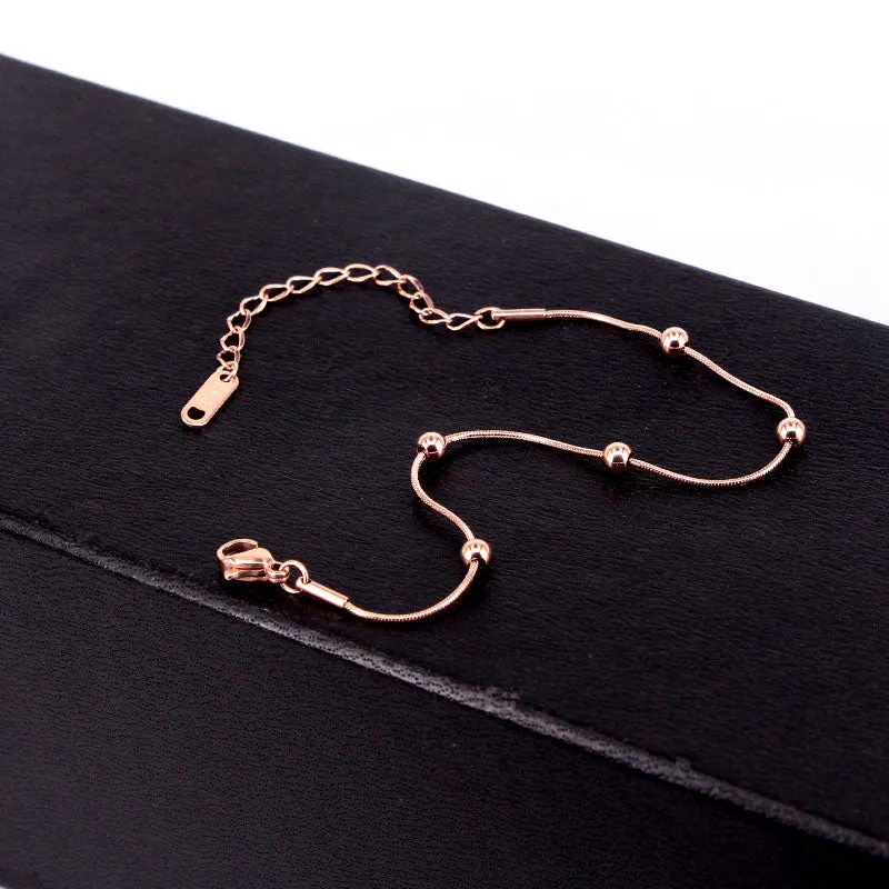 High Quality Simple Snake Bone Chain 5 Bead Anklet