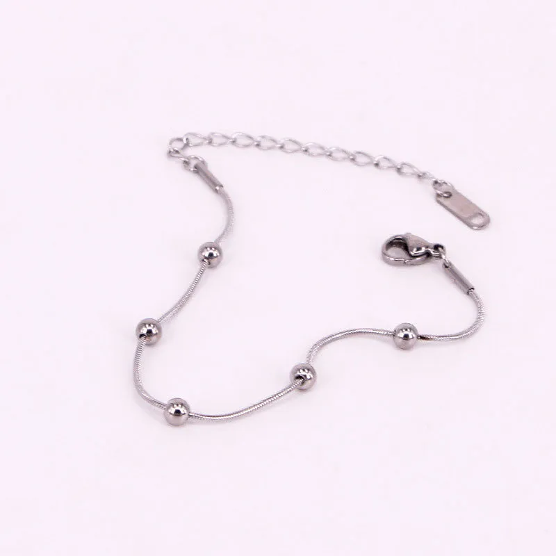 High Quality Simple Snake Bone Chain 5 Bead Anklet