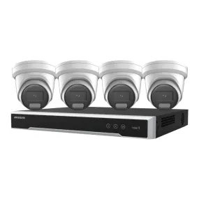 Hikvision 4 x 8MP Strobe Light, Two-way Audio, Alarm Cameras & 8 Channel NVR CCTV Kit: 4 x ColorVu Turret Cameras   8CH 8K NVR Bundle