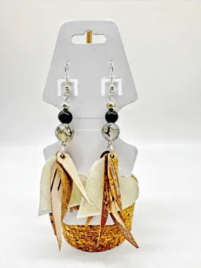 Indigenous Handcrafted Earrings - Birch Bark, Dragon Vein and Obsidian