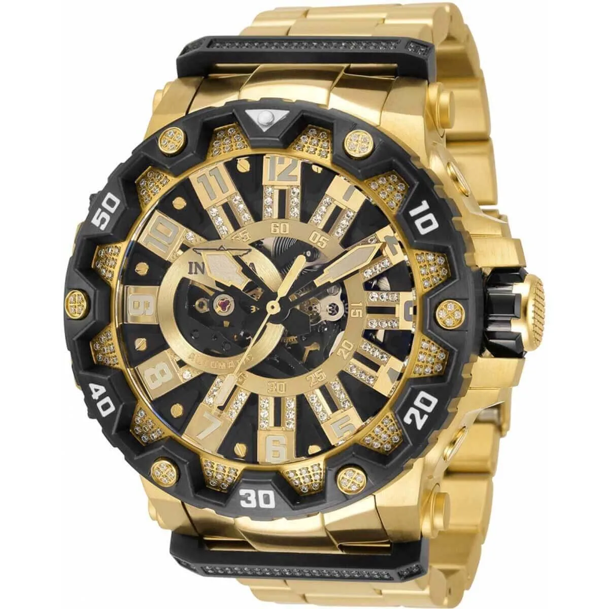 Invicta Men's Automatic Watch - Specialty Semi-Skeleton Dial Yellow Gold Steel | 35214