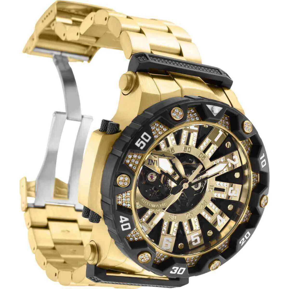 Invicta Men's Automatic Watch - Specialty Semi-Skeleton Dial Yellow Gold Steel | 35214