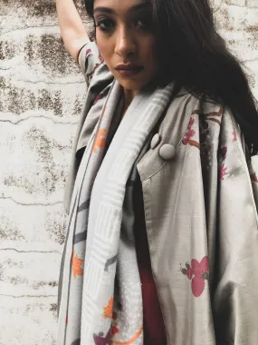 JACKET- ZEN GARDEN CHANDERI [COTTON-SILK MIX] BLOCK PRINTED GREY