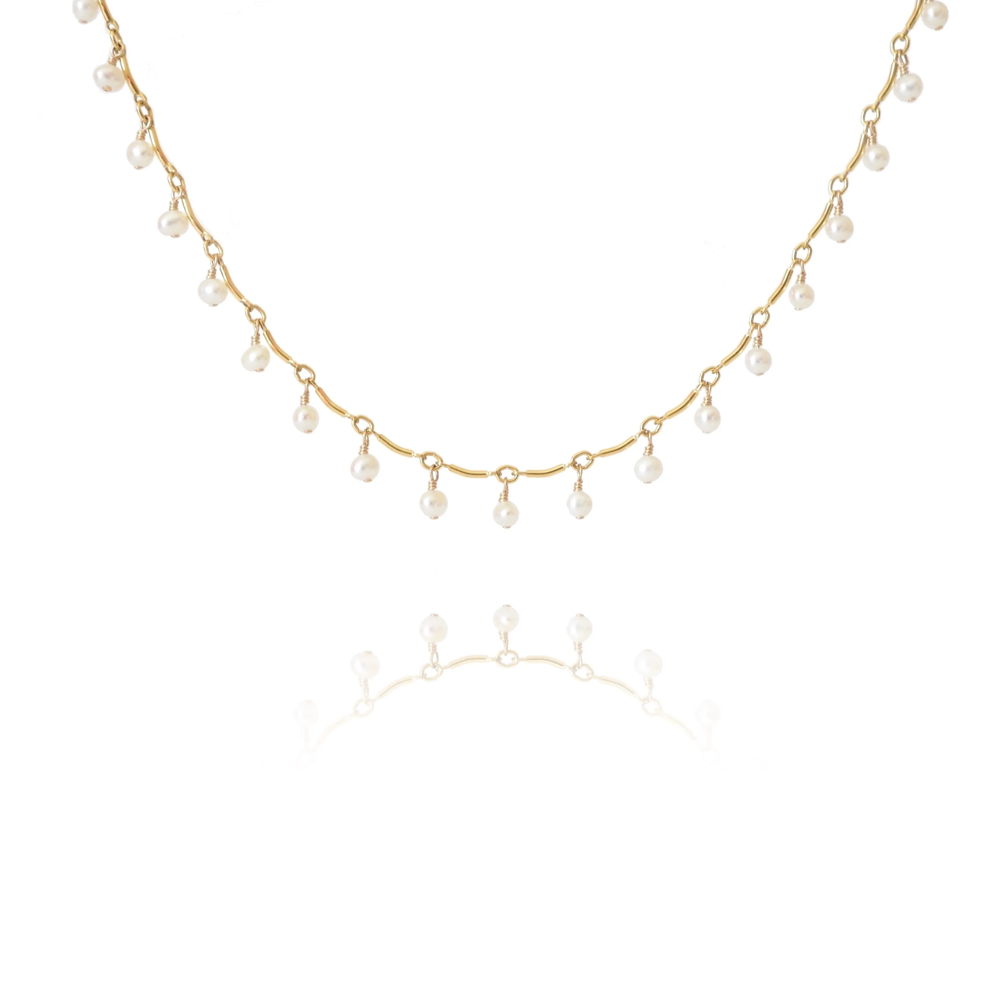 Leticia - White Freshwater Pearl, 14k Gold Filled “Choker” Necklace