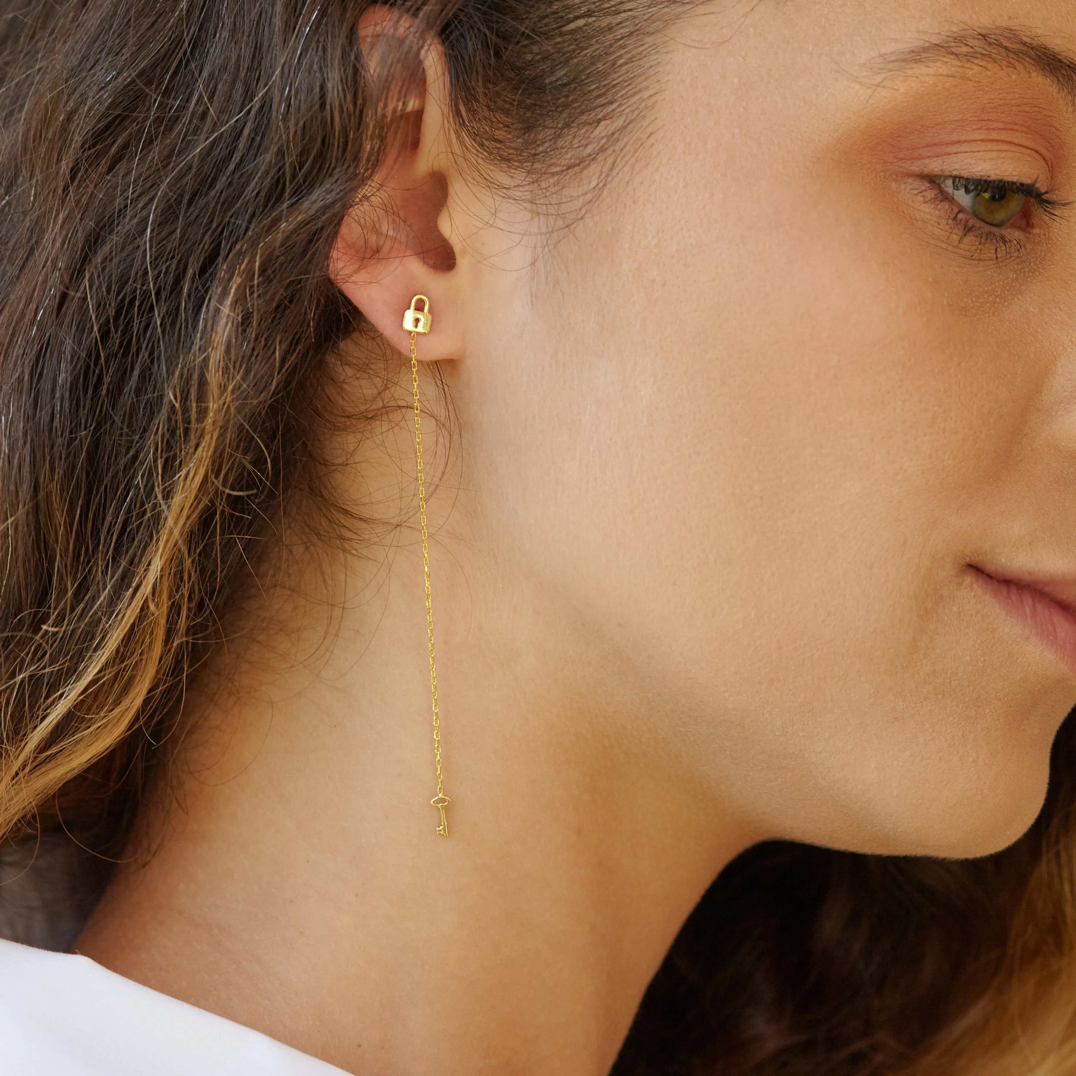 Lock & Key Threader Earrings