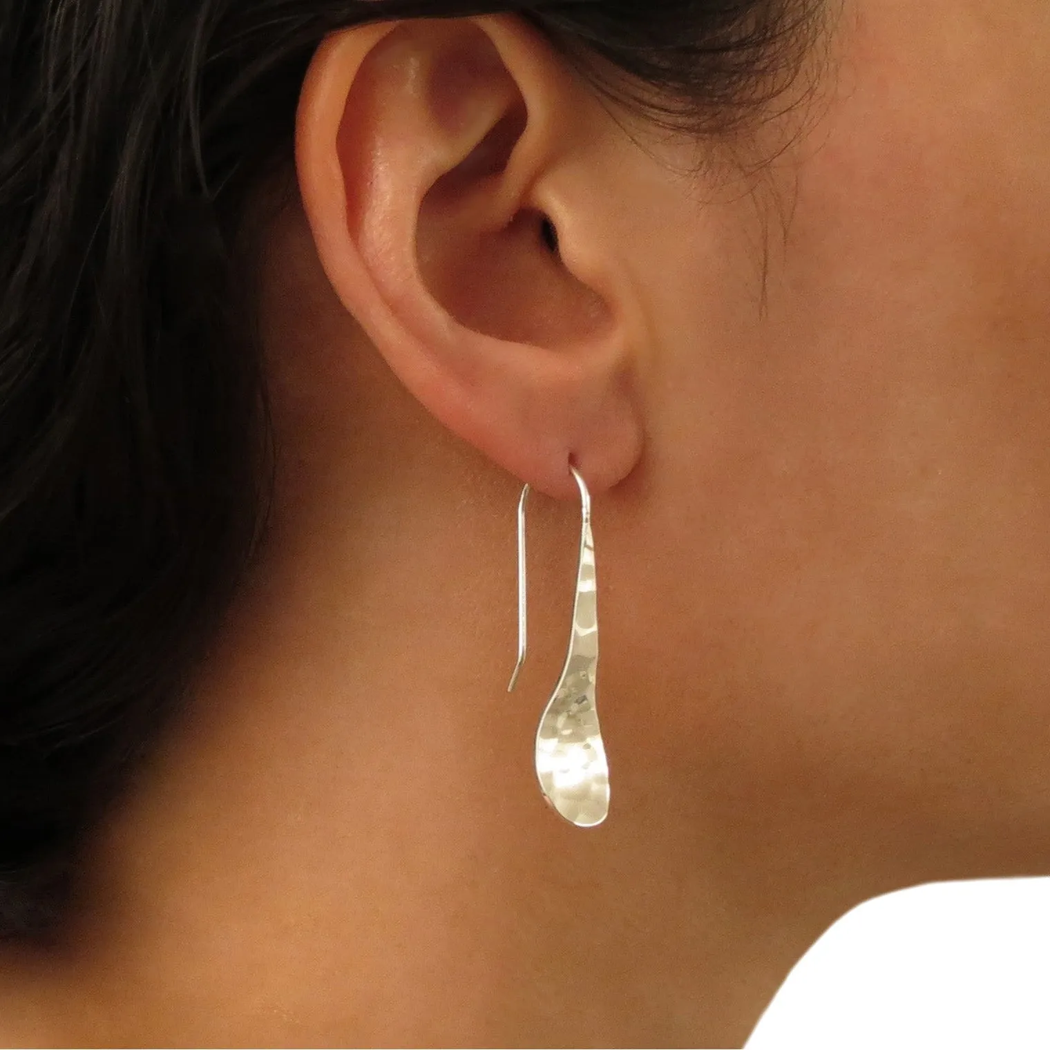 Long 925 Sterling Silver Hammered Threader Earrings