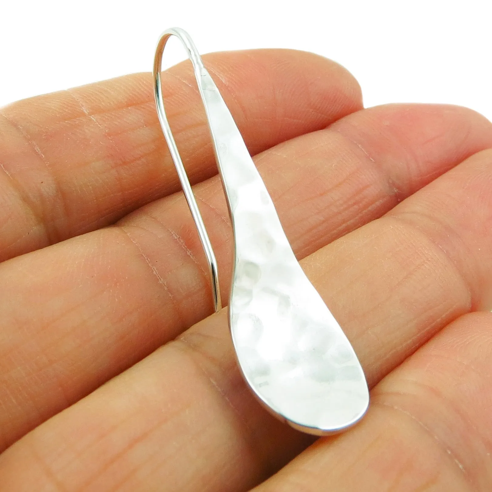 Long 925 Sterling Silver Hammered Threader Earrings