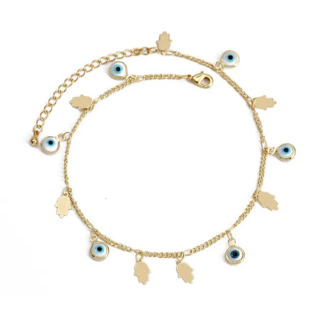 Lucky Eye Fatima Hand Evil Eye Foot Chain Anklet
