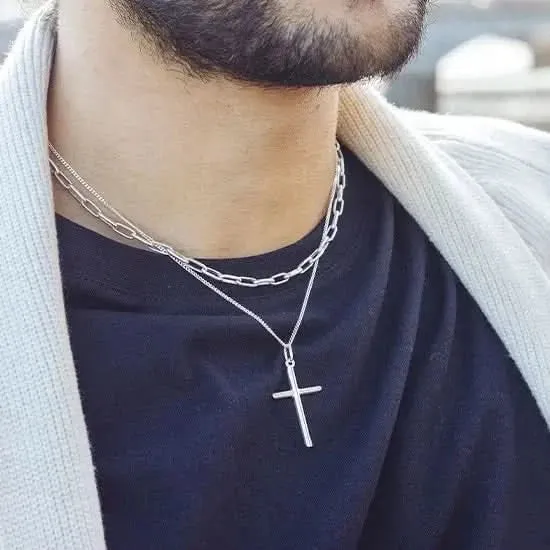 Men's Silver Cross Necklace