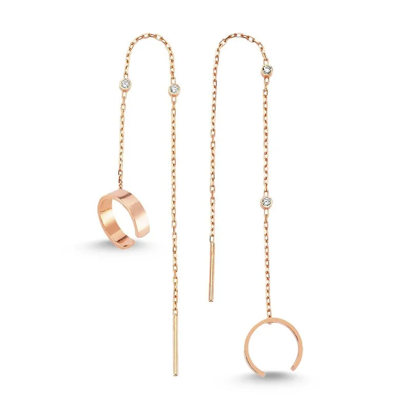 Minimalist Cartilage Cuff Threader Earrings with Chain