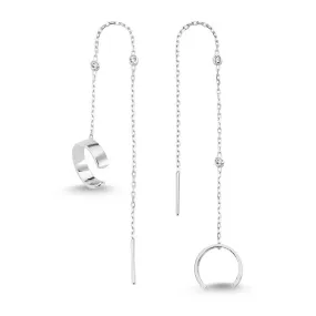 Minimalist Cartilage Cuff Threader Earrings with Chain