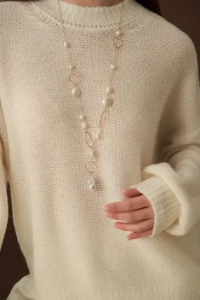 Miracle Baroque Series Pearl Long Necklace with Geometric Patterns/Sweater Chain