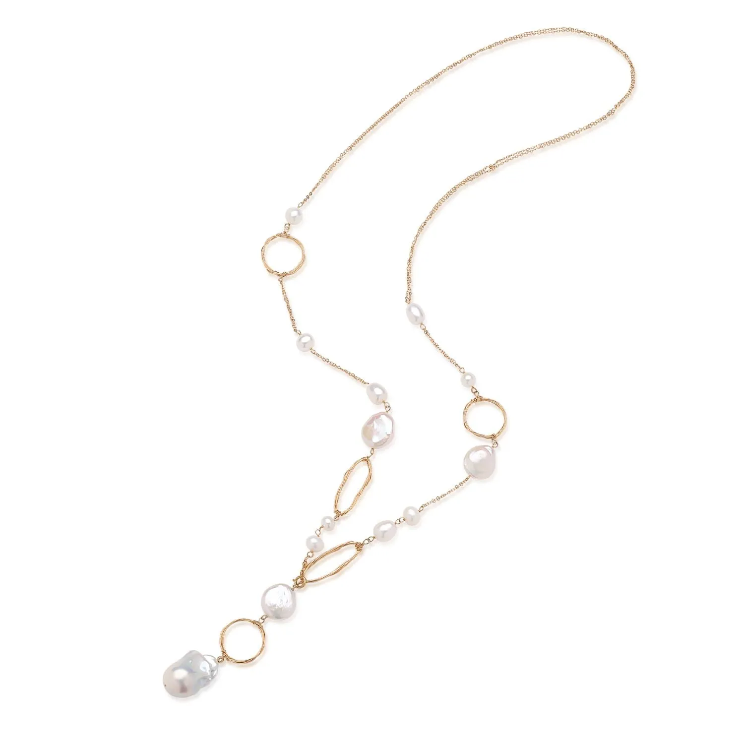 Miracle Baroque Series Pearl Long Necklace with Geometric Patterns/Sweater Chain