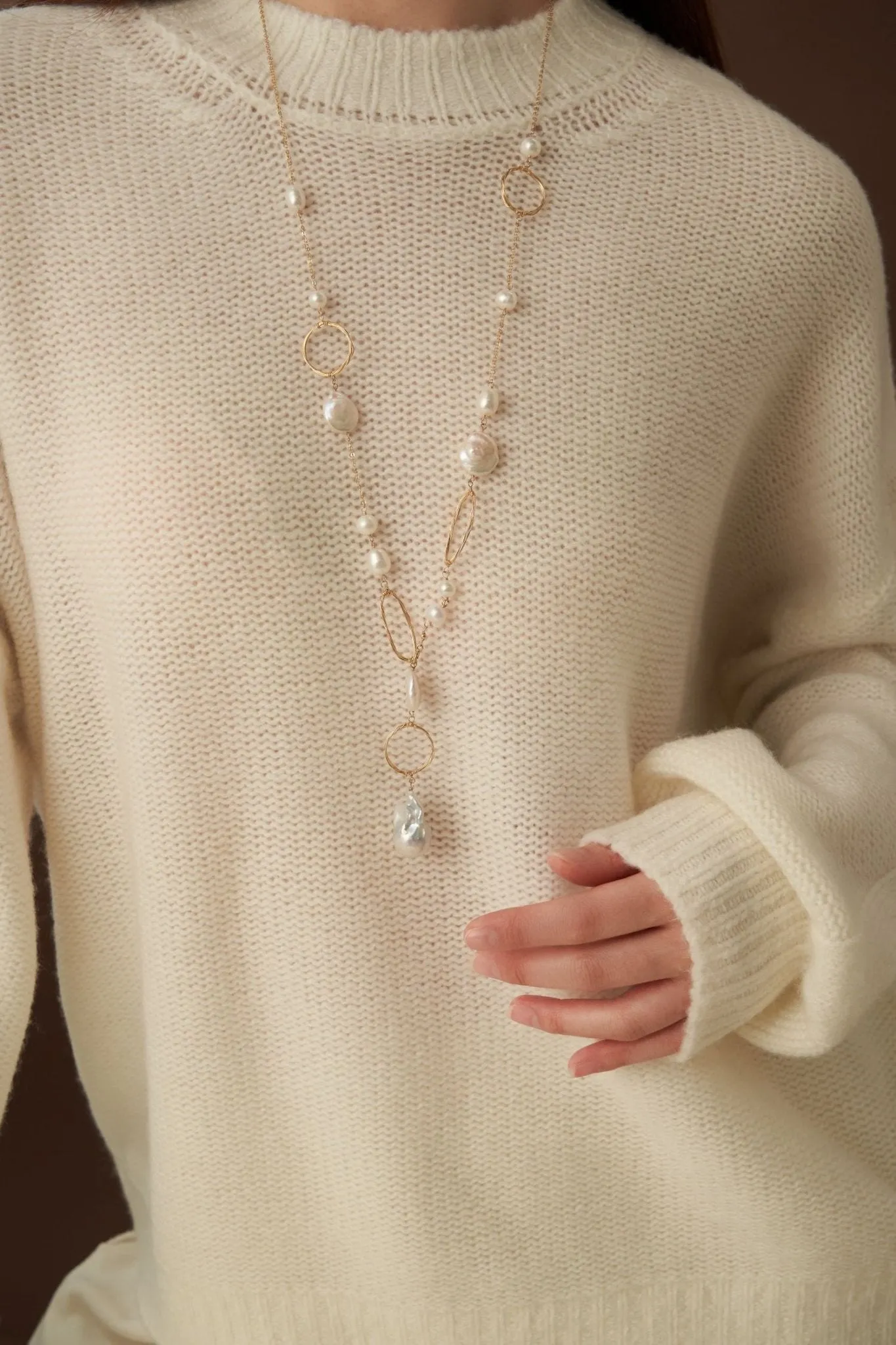 Miracle Baroque Series Pearl Long Necklace with Geometric Patterns/Sweater Chain