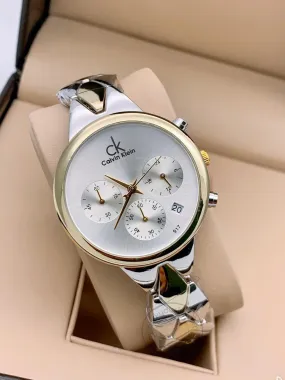 Multi Color Women's Chronographs Date Watch For Girl or Woman CK-15 Silver Dial Metal Strap- Gift