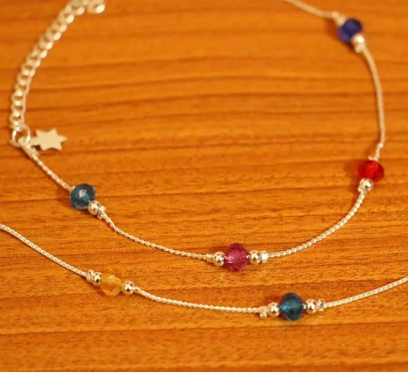 Multicolour Silver Plated Anklets
