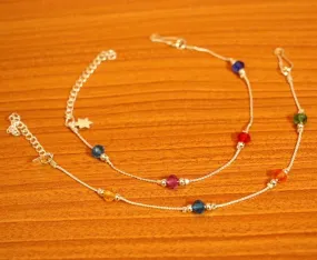 Multicolour Silver Plated Anklets