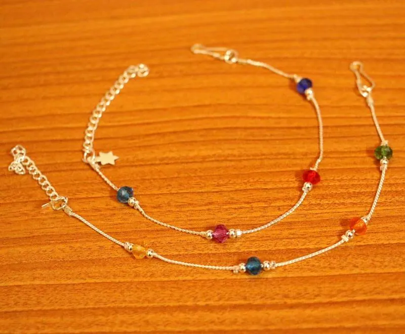 Multicolour Silver Plated Anklets