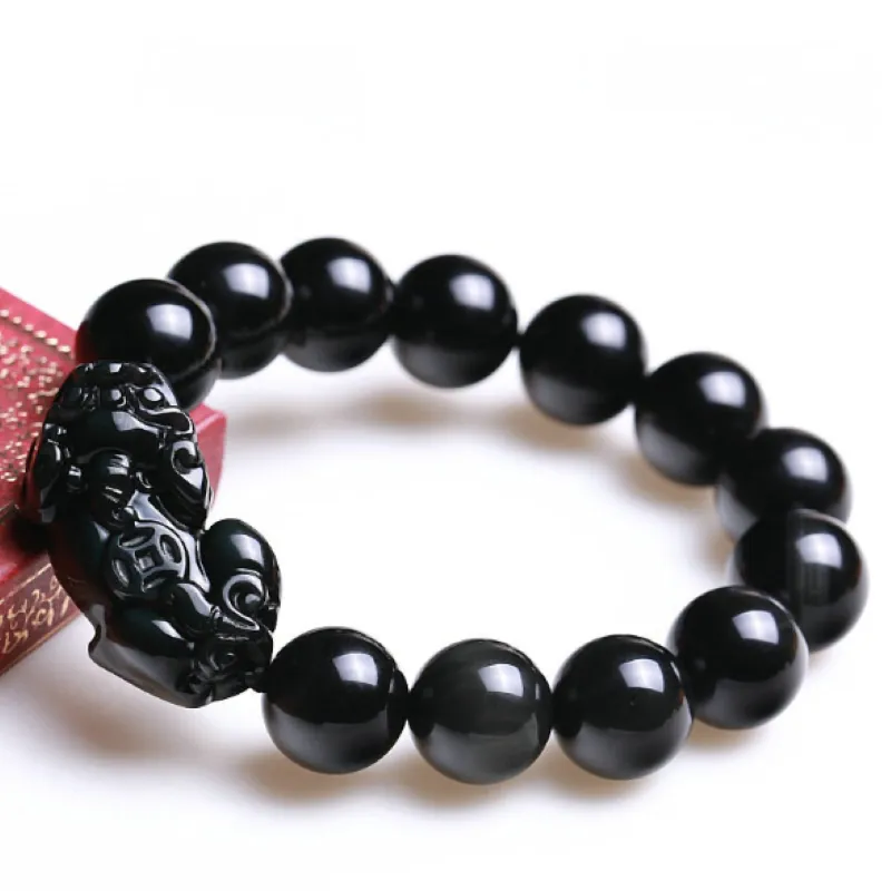 Natural Black Obsidian Pixiu Wealth Bracelet