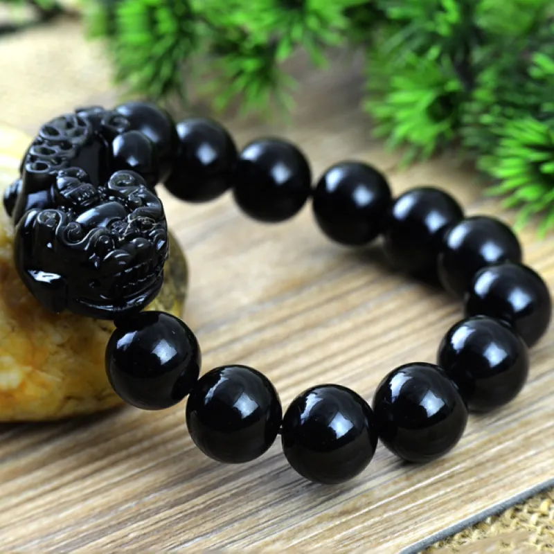 Natural Black Obsidian Pixiu Wealth Bracelet