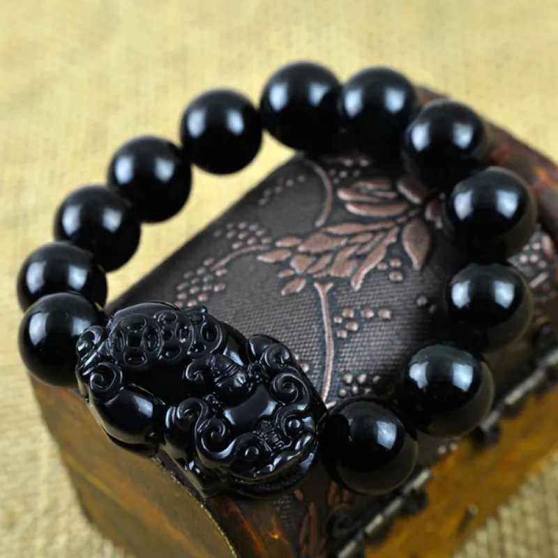 Natural Black Obsidian Pixiu Wealth Bracelet