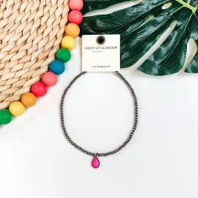 Navajo Inspired Choker with a Single Teardrop Stone in Pink