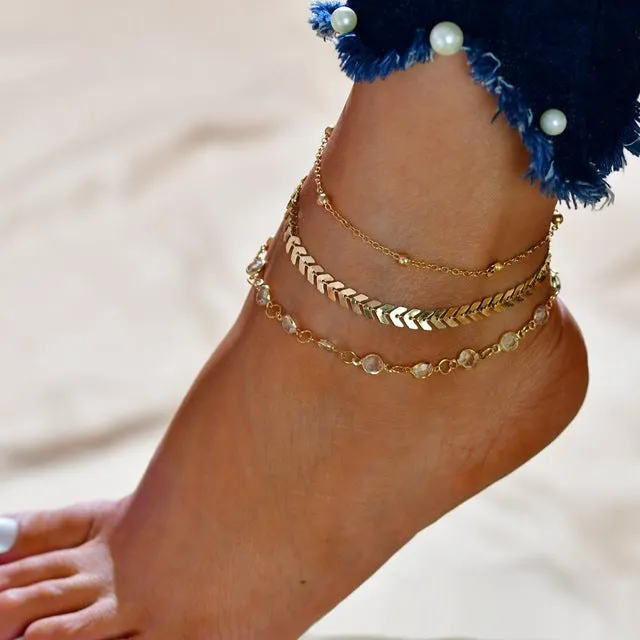New Fashion Ankle Chain Multi Layer Infinity Gold Color Anklets