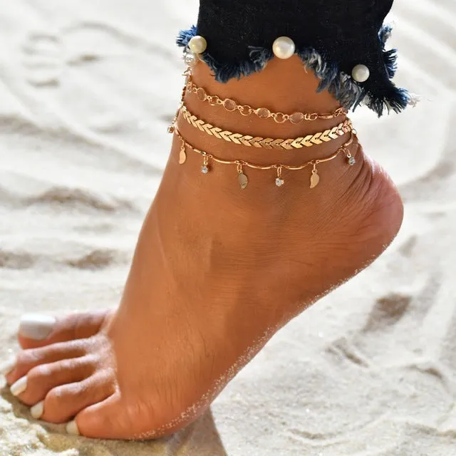 New Fashion Ankle Chain Multi Layer Infinity Gold Color Anklets