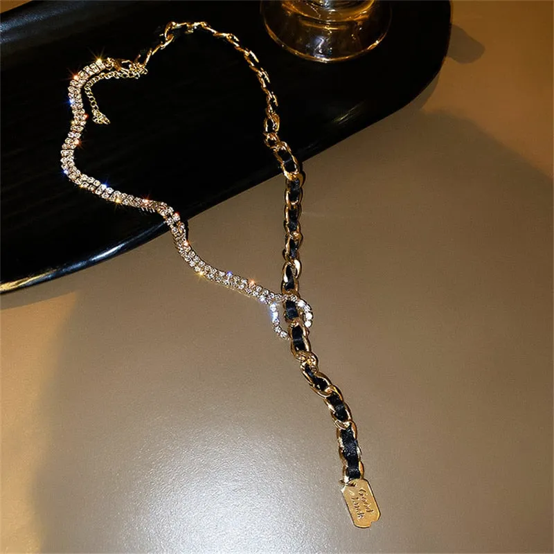 New Golden Chain Choker Necklaces for Women Long Tassel Rhinestones Necklaces