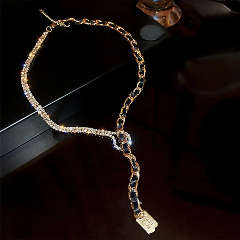 New Golden Chain Choker Necklaces for Women Long Tassel Rhinestones Necklaces