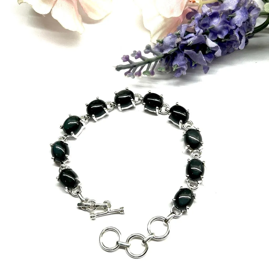 Obsidian & Silver Linked Tennis Bracelet (Protection & Grounding)