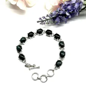 Obsidian & Silver Linked Tennis Bracelet (Protection & Grounding)