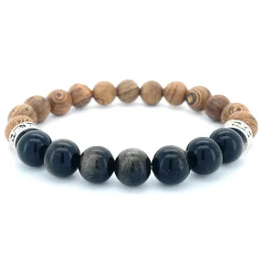 OBSIDIAN & WOOD BEADED BRACELET