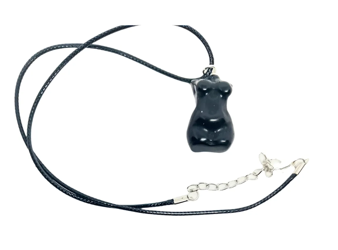 Obsidian Crystal Lady Body Pendant Necklace