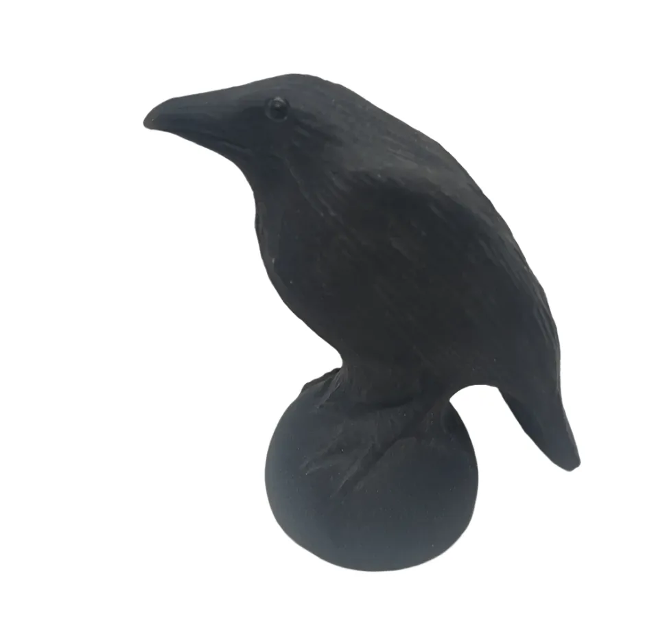 Obsidian Crystal Raven Carving