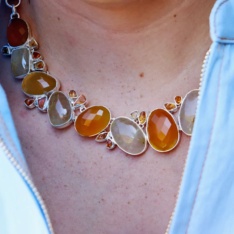 Orange Carnelian Rutilated Quartz Necklace