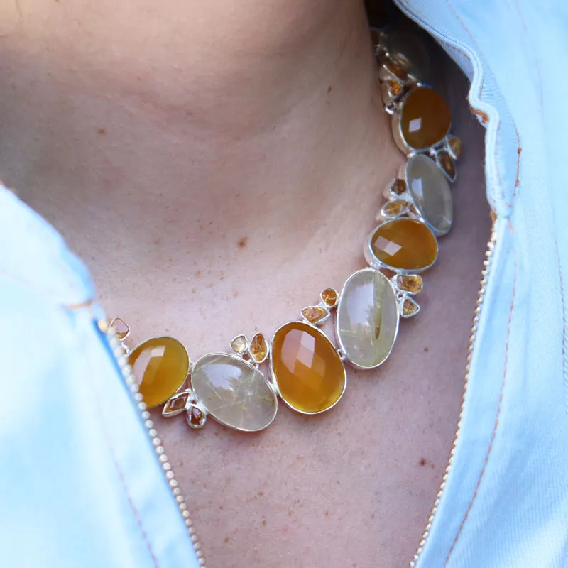 Orange Carnelian Rutilated Quartz Necklace
