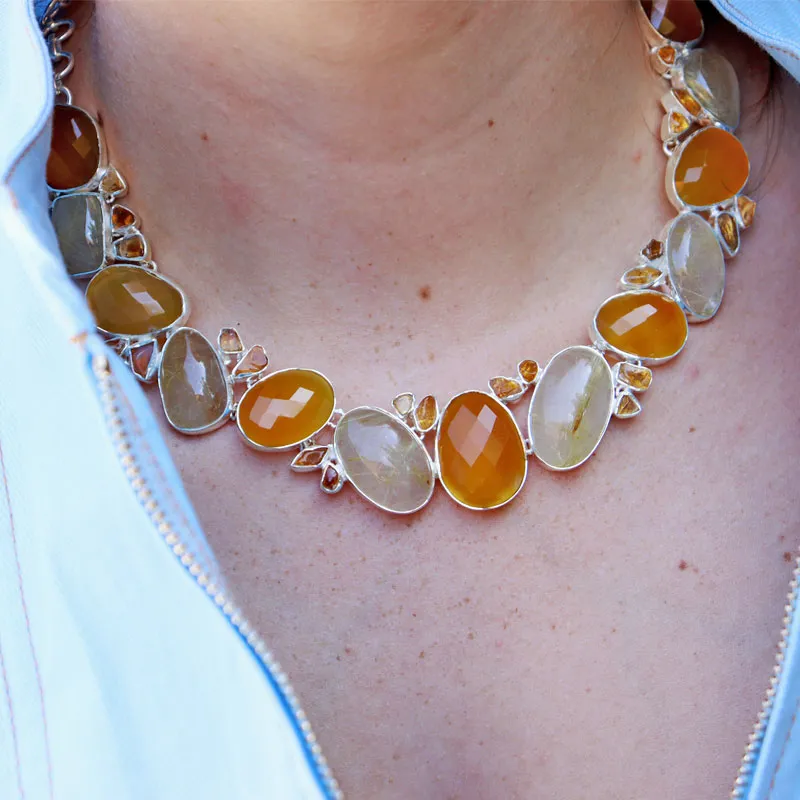 Orange Carnelian Rutilated Quartz Necklace