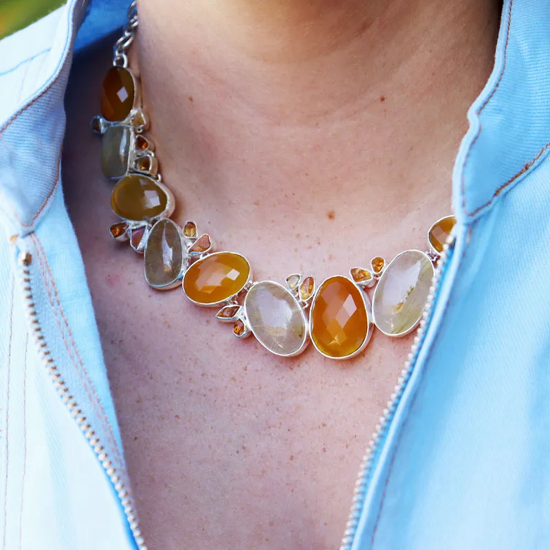 Orange Carnelian Rutilated Quartz Necklace