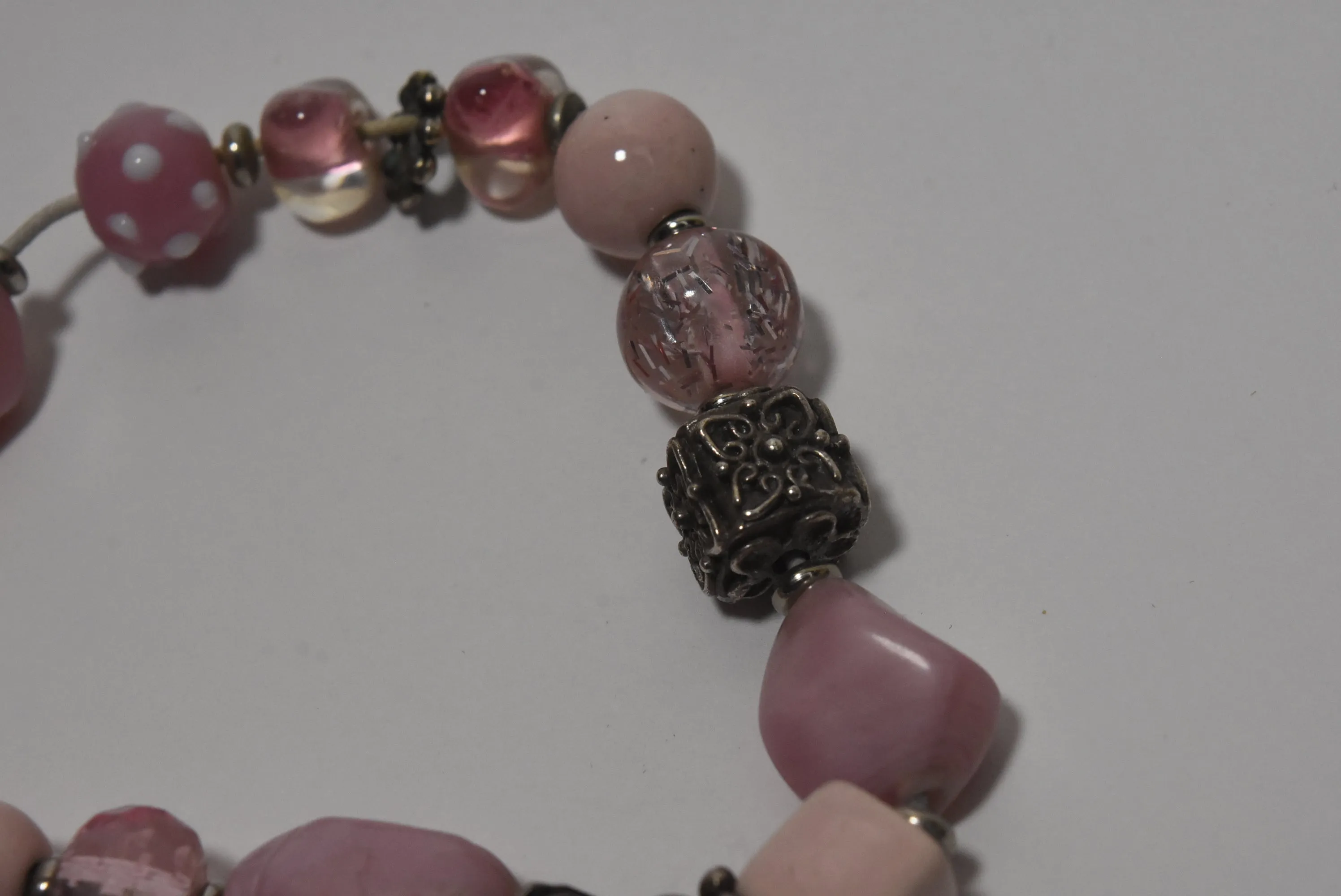 Pink Glass Beaded Bracelet with Charms