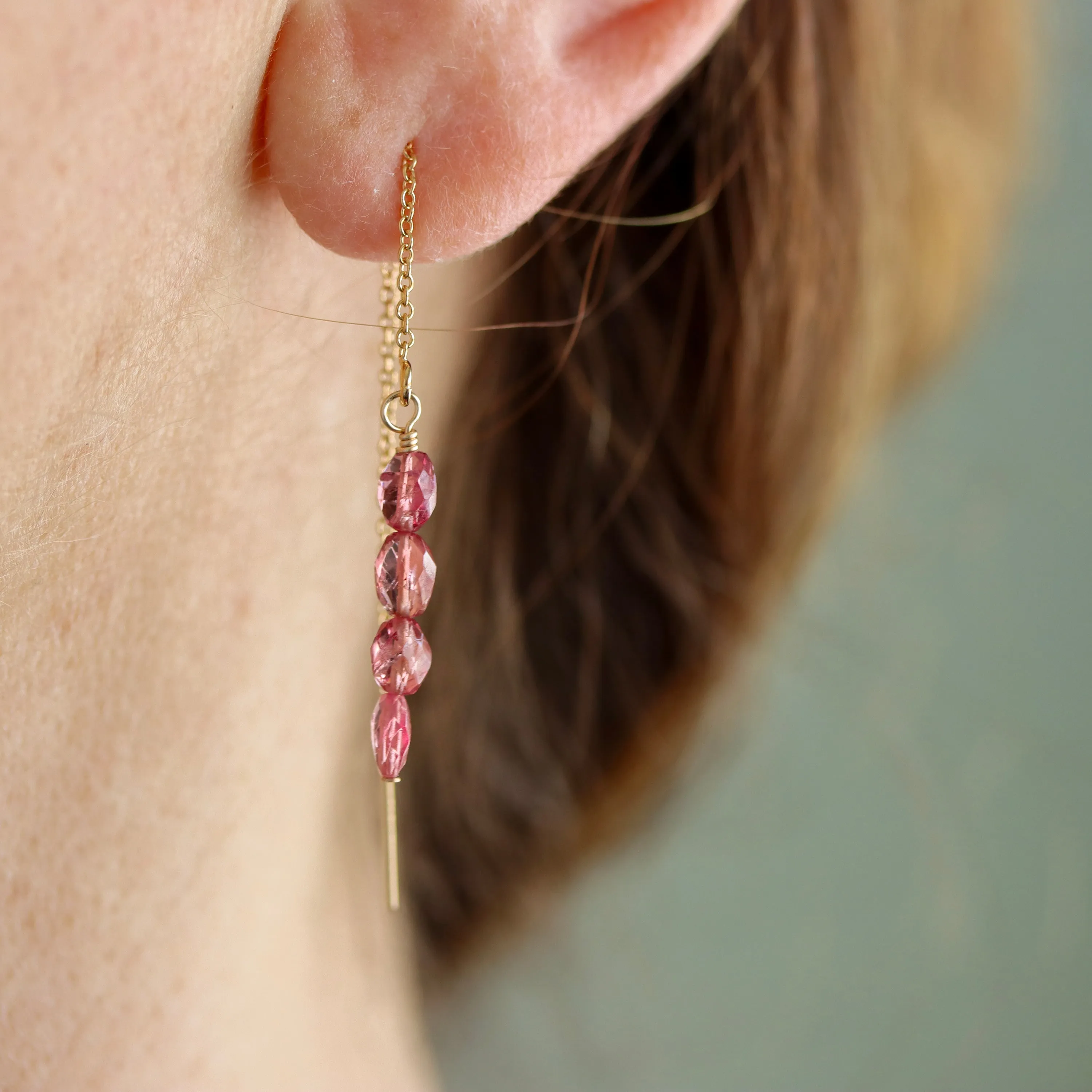 Pink Tourmaline Threader Earrings