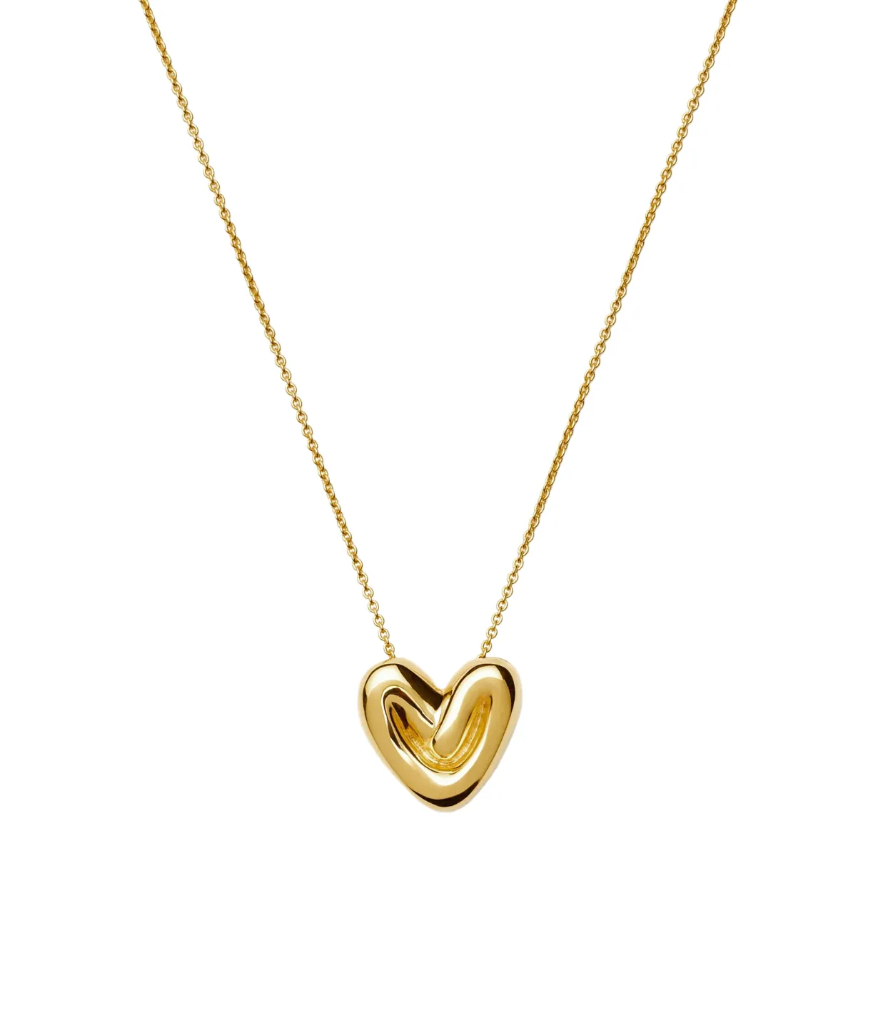 Puffy Heart Pendant Necklace in Gold